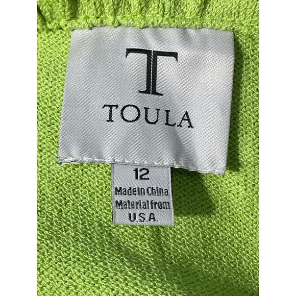 Toula Wool Blend Cardigan Sweater Size 12 Lime Green Rhinestone Ruffled Collar - Picture 7 of 9